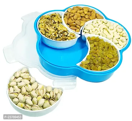 ME  YOU Multipurpose Storage Box for Kitchen/Dinning Table | Food Grade Plastic Box | 4 Compartment Box For Dining Table Serving Nuts and Dry Fruits with lid (SkyBlue Color)