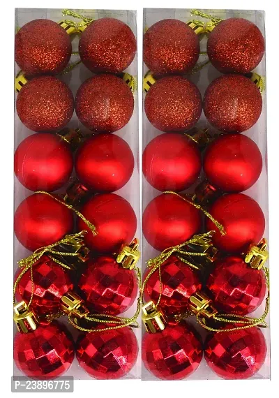 ME  YOU Red Color Hanging Balls |Christmas Balls Ornaments for X-Mas Tree | Silver Color PVC Balls for Christmas Decoration| Hanging Ornaments| Christmas Hanging Balls Pack of 2 (24 Piece)
