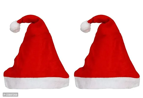 Santa Claus Caps for Kids/Teens/Adults | Christmas Santa Cap | Chirstmas Hat | Festive Gift | Christmas Celebration Santa Claus Hats |Caps in Pack 2 Red  White Color