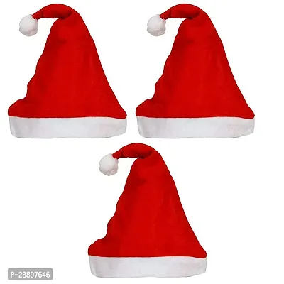 Lovely Christmas Hats | Christmas Santa Cap | Festive Celebration Santa Cap | Santa Claus Caps for Kids/Teens/Adults | Christmas Hat | Festive Gift |Caps in Pack 3 Red  White Color
