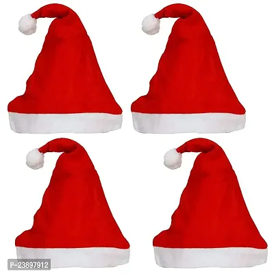 Christmas Santa Hat | Festive Celebration Santa Cap |Christmas Santa Cap | Festive Gift | Santa Claus Caps for Kids/Teens/Adults | Christmas Hat | Caps in Pack 4 Red  White Color