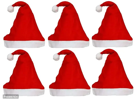 Fancy Christmas Santa Caps | Santa Hat | Santa Hat for Kids | Red Velvet Fabric Christmas Caps - Teens  Adults | Festive Celebration Gifting Caps | Xmas Caps in Pack 6
