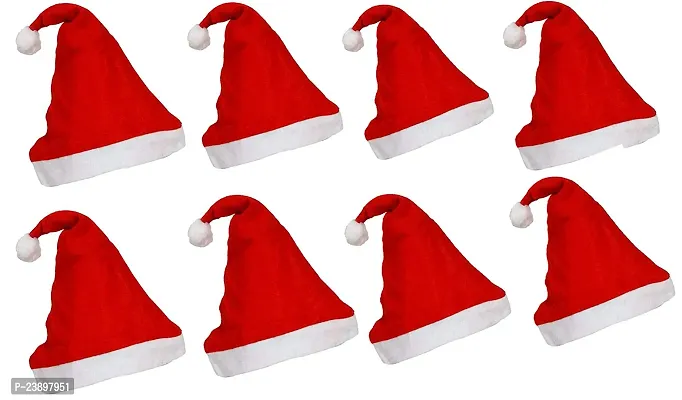Xmas Santa Claus Caps | Christmas Santa Cap | Festive Celebration Santa Cap | Santa Claus Caps for Kids/Teens/Adults | Chirstmas Hat/Caps in Pack 8 Red  White Color