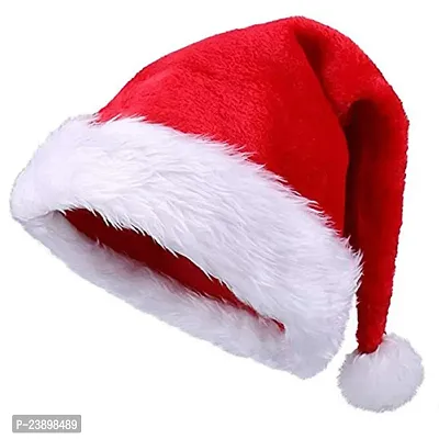 Christmas Santa Claus Hat | Fancy Fur Caps | Merry Christmas Hats | Santa Hat for Kids | Santa Hat | Red  White Christmas Caps  for Kids/Teens  Adults | Xmas Celebrations Cap in Pack 1-thumb0
