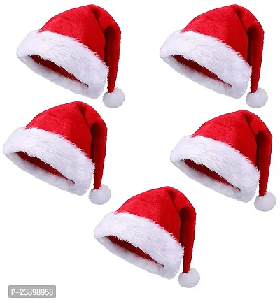ME  YOU Santa Claus Xmas Hats | Xmas Santa Caps | Christmas New Year Fancy Fur Caps | Merry Christmas Decoration Caps | Hats for Kids/Teens/Adults | Xmas Cap in Pack 5 Red  White Color