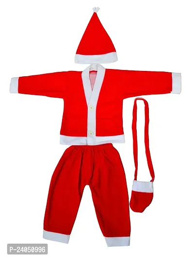 ME  YOU Santa Costume for Kids | Fancy Dresses Santa Clause | Christmas Day Costume | Santa Dress for Kids | Xmas Costume for Kids| Velvet Fabric Dress with Cap  Bag (Age 1-2 Years)-thumb0