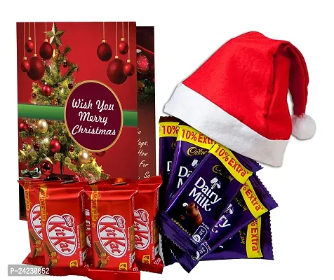 Midiron Beautiful Gift Combo for Christams, New Year|Lovely Gift Combo for Chirstmas | Chocolate Box, Santa Cap with Christmas Greeting Card for Friends  Relative