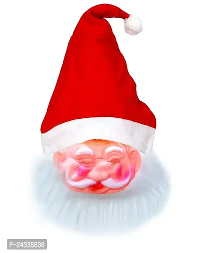 ME  YOU Santa Claus mask hat Christmas Party for Kids | Santa Face Mask with Santa Cap for Baby/Kids/Boy/Girl (Free Size) Christmas Tree Decoration - Pack of 1-thumb0