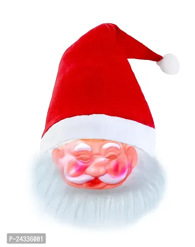 ME  YOU Merry Christmas Santa Face Mask With Attached Cap For Christmas | Xmas Celebration Santa Claus Mask For Kids | Christmas Santa Cap - Pack of 4-thumb2