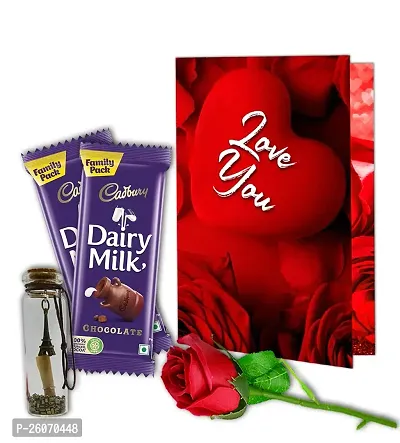 Midiron Beautiful Love Gift Hamper | Chocolate Gifts for Love | Valentines Romantic Combo | Chocolate Gifts | Rose Day, Promise Day Gift with Chocolate Bars, Artificial Red Rose  Love Greeting Card