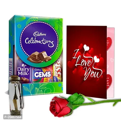 Midiron Valentine's Gift Hamper | Chocolate Box | Valentine's Gift Hamper with Girlfriend/Wife/Boyfriend/Husband | Valentine Gift Pack with Chocolates, Artificial Rose  Love Greeting Card-thumb0