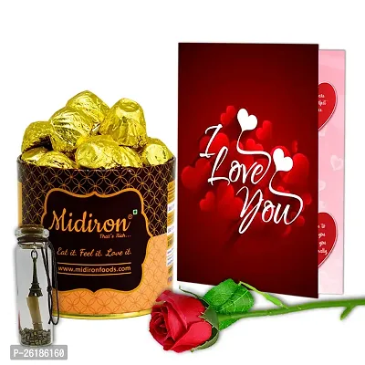 Midiron Valentine's Gift Hamper | Handmade Chocolate Bars | Valentine's Gift Hamper with Girlfriend/Wife/Boyfriend/Husband | Valentine Gift Pack with Chocolates, Artificial Rose  Love Greeting Card-thumb0