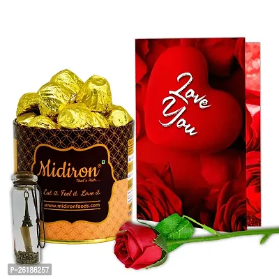 Midiron Beautiful Love Gift Hamper | Chocolate Gifts for Love | Valentines Romantic Combo | Chocolate Gifts | Rose Day, Promise Day Gift with Chocolate Bars, Artificial Red Rose  Love Greeting Card