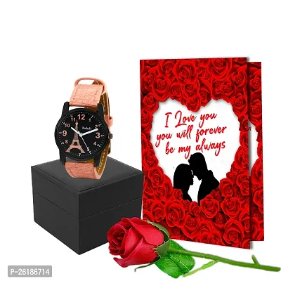 ME  YOU Valentine's Week Day Gift Hamper | Romantic Gift For Girlfriend with Rose  Female Watch | Valentines Day Gift | Rose Day | Unique Love Gift-Red Artificial Rose  Love Card (Pack of 3)-thumb0