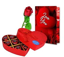 Midiron Beautiful Love Gift Hamper | Chocolate Gifts for Love | Valentines Romantic Combo | Chocolate Gifts | Rose Day, Promise Day Gift with Chocolate Bars, Artificial Red Rose  Love Greeting Card-thumb1