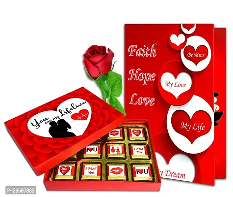 Midiron Valentines Day Unique Gift for Wife/Husband | Romantic Gift for Valentine's Week | Teddy Day, Chocolate Day, Purpose Day Gift - Chocolate Bars, Greeting Card  Artificial Rose-thumb0