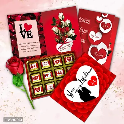 Midiron Valentine's Gift Hamper for Girlfriend/Wife | Rose Day, Chocolate Day, Hug Day Gift | Romantic Gift | Valentine's Week Day Gift-Chocolate Bars, Love Greeting Card  Artificial Red Rose-thumb0