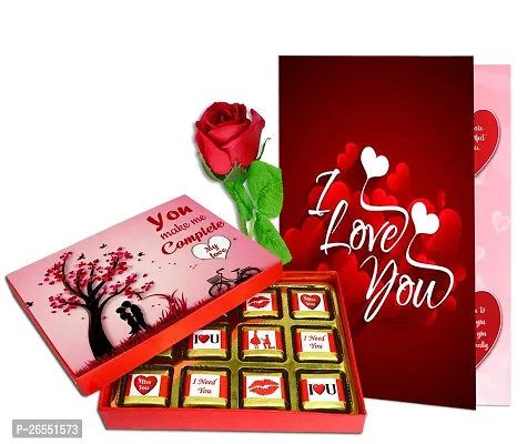 Midiron Valentines Day Unique Gift for Girlfriend/Boyfriend | Romantic Gift for Valentine's Week | Teddy Day, Chocolate Day, Purpose Day Gift - Chocolate Bars, Greeting Card  Artificial Red Rose-thumb0