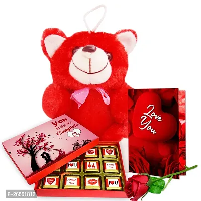 Midiron Valentines Day Unique Gift for Girlfriend/Wife | Romantic Gift for Valentine's Week | Teddy Day, Chocolate Day, Purpose Day Gift - Chocolate Bars, Greeting Card  Soft Red Teddy