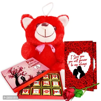 Midiron Valentine's Gift Hamper for Girlfriend/Wife | Rose Day, Chocolate Day, Hug Day Gift | Romantic Gift | Valentine's Week Day Gift-Chocolate Bars, Love Greeting Card  Artificial Red Rose