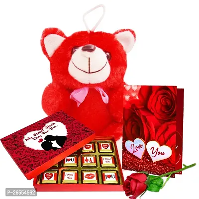 Midiron Valentines Gift Hamper for Girlfriend/Boyfriend | Rose Day, Chocolate Day, Hug Day Gift | Romantic Gift | Valentine's Week Day Gift-Chocolate Bars, Love Card  Red Teddy-thumb0