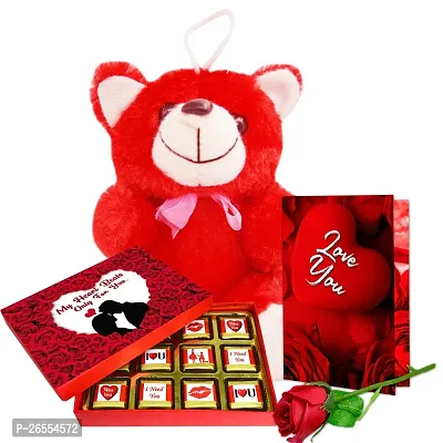 Midiron Valentines Day Unique Gift for Girlfriend/Wife | Romantic Gift for Valentine's Week | Teddy Day, Chocolate Day, Purpose Day Gift - Chocolate Bars, Greeting Card  Soft Red Teddy