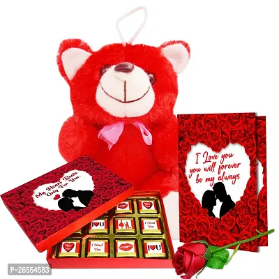 Midiron Valentine's Gift Hamper for Girlfriend/Wife | Rose Day, Chocolate Day, Hug Day Gift | Romantic Gift | Valentine's Week Day Gift-Chocolate Bars, Love Greeting Card  Artificial Red Rose-thumb0