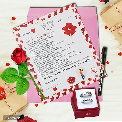 ME  YOU Love Agreement Certificate with Permanent Pen, Artificial Rose and Couple Ring for Boyfriend, Girlfriend, Special Friend, Wedding, Anniversary, Birthday, Valentinersquo;s Day Gift-thumb0