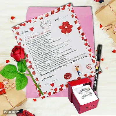 ME  YOU Valentinersquo;s Day Gift | Love Agreement Certificate with With Permanent Pen, Artificial Rose and Couple Ring for Boyfriend, Girlfriend, Special Friend, Wedding, Anniversary, Birthday