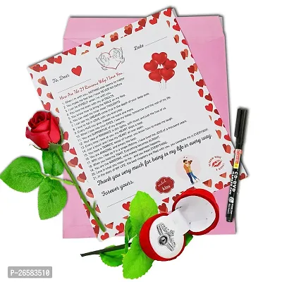 ME  YOU Surprise Gift for Valentine Day | Love Agreement Certificate with Permanent Pen, Artificial Rose and I Love You Ring for Girlfriend, Special Friend, Wedding, Anniversary, Birthday