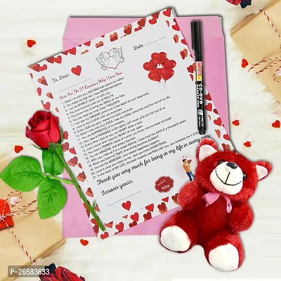 ME  YOU Valentinersquo;s Day Gift | Love Agreement Certificate with Permanent Pen, Artificial Rose and Red Soft Teddy for Girlfriend, Special Friend, Wedding, Anniversary, Birthday