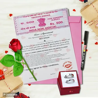 ME  YOU Love Agreement Certificate with Permanent Pen, Artificial Rose and Couple Ring for Boyfriend, Girlfriend, Special Friend, Wedding, Anniversary, Birthday, Valentinersquo;s Day Gift