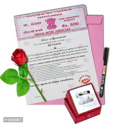 ME  YOU Surprise Gift for Valentine Day | Love Agreement Certificate with Permanent Pen, Artificial Rose and Couple Ring for Boyfriend, Girlfriend, Special Friend, Wedding, Anniversary, Birthday