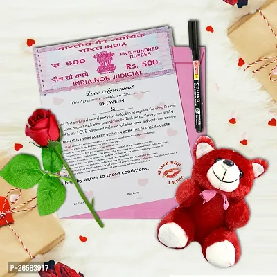 ME  YOU Valentinersquo;s Day Gift | Love Agreement Certificate with Permanent Pen, Artificial Rose and Red Soft Teddy for Girlfriend, Special Friend, Wedding, Anniversary, Birthday-thumb0