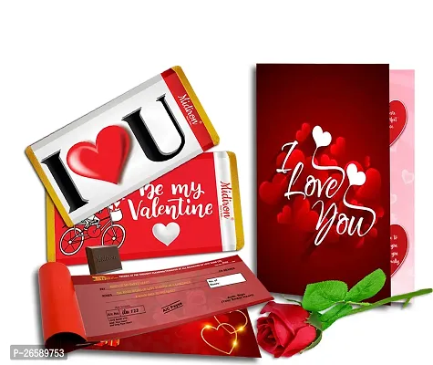 Midiron Valentine's Gift Hamper | Handmade Chocolate Bar | Valentine's Gift Hamper with Girlfriend/Wife/Boyfriend/Husband | Valentine Gift Pack with Chocolates  Artificial Rose