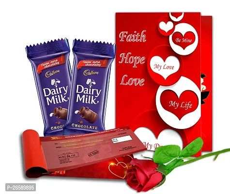Midiron Valentines Day Unique Gift for Wife/Husband | Romantic Gift for Valentine's Week | Teddy Day, Chocolate Day, Purpose Day Gift - Chocolate Bars, Greeting Card  Artificial Rose-thumb0