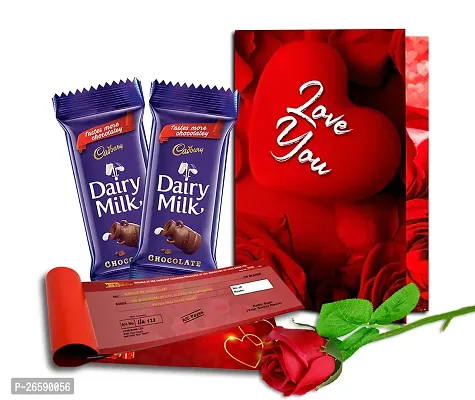 Midiron Beautiful Love Gift Hamper | Chocolate Gifts for Love | Valentine's Romantic Combo | Chocolate Gifts | Rose Day, Promise Day Gift with Chocolate Box, Artificial Red Rose  Love Greeting Card