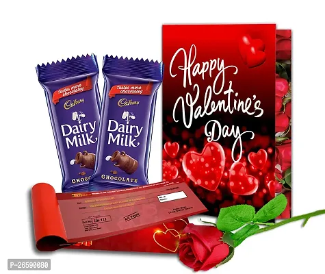 Midiron Valentines Day Unique Gift for Girlfriend/Wife | Romantic Gift for Valentine's Week | Teddy Day, Chocolate Day Gifts - Chocolate Box, Love Cheque Book, Greeting Card  Red Rose