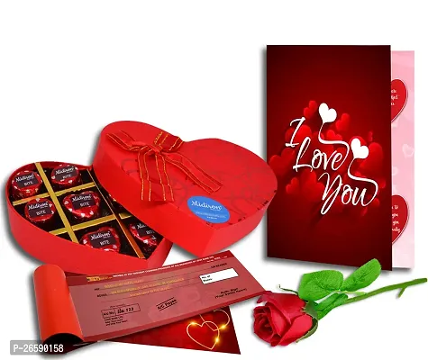 Midiron Valentine's Gift Hamper for Girlfriend/Boyfriend | Rose Day, Chocolate Day, Hug Day Gift | Romantic Gift | Valentine's Week Day Gift-Chocolate Box, Love Greeting Card  Artificial Red Rose
