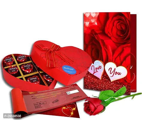 Midiron Beautiful Love Gift Hamper | Chocolate Gifts for Love | Valentines Romantic Combo | Chocolate Gifts | Rose Day, Promise Day Gift with Chocolate Box, Artificial Red Rose  Love Greeting Card