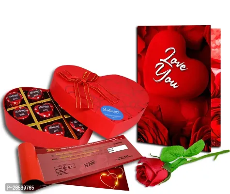 Midiron Valentines Gift Hamper for Girlfriend/Boyfriend | Rose Day, Chocolate Day, Hug Day Gift | Romantic Gift | Valentine's Week Day Gift-Chocolate Box, Love Greeting Card  Artificial Red Rose-thumb0