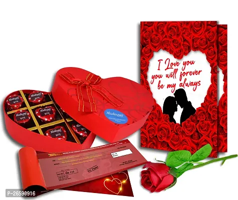 Midiron Valentines Day Unique Gift for Girlfriend/Wife | Romantic Gift for Valentine's Week | Teddy Day, Chocolate Day, Purpose Day Gift - Chocolate Box, Greeting Card  Artificial Red Rose-thumb0