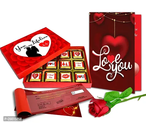 Midiron Beautiful Love Gift Hamper | Chocolate Gifts for Love | Valentines Romantic Combo | Chocolate Gifts | Rose Day, Promise Day Gift with Chocolate Box, Artificial Red Rose  Cheque Book