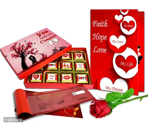 Midiron Love Combo Gift | Chocolate Gifts for Love | Valentines Romantic Combo | Chocolate Gifts | Rose Day, Promise Day Gift with Chocolate Box, Artificial Red Rose  Love Greeting Card-thumb0