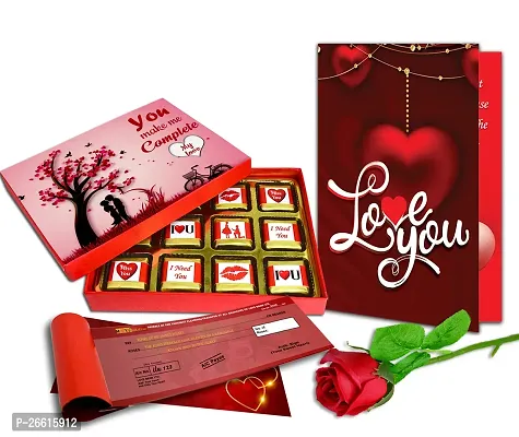 Midiron Beautiful Love Gift Hamper | Chocolate Gifts for Love | Valentines Romantic Combo | Chocolate Gifts | Rose Day, Promise Day Gift with Chocolate Box, Artificial Red Rose  Cheque Book-thumb0