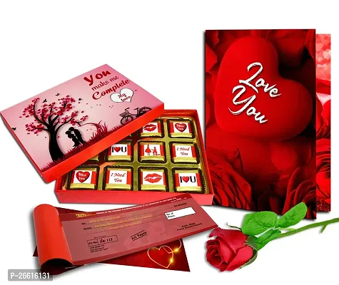 Midiron Valentine's Gift Hamper for Girlfriend/Wife | Rose Day, Chocolate Day, Hug Day Gift | Romantic Gift | Valentine's Week Day Gift-Chocolate Box, Love Greeting Card  Cheque Book-thumb0