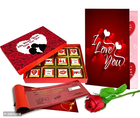 Midiron Valentine's Gift Hamper for Girlfriend/Wife | Rose Day, Chocolate Day, Hug Day Gift | Romantic Gift | Valentine's Week Day Gift-Chocolate Box, Love Greeting Card  Artificial Red Rose-thumb0