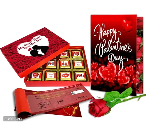 Midiron Valentine's Gift Hamper for Girlfriend/Wife | Rose Day, Chocolate Day, Hug Day Gift | Romantic Gift | Valentine's Week Day Gift-Chocolate Box, Love Greeting Card  Artificial Red Rose-thumb0