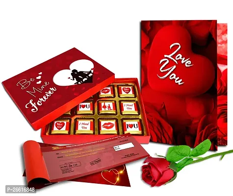Midiron Valentine's Gift Hamper for Girlfriend/Wife | Rose Day, Chocolate Day, Hug Day Gift | Romantic Gift | Valentine's Week Day Gift-Chocolate Box, Love Greeting Card  Cheque Book-thumb0