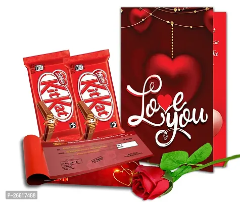 Midiron Love Combo Gift | Chocolate Gifts for Love | Valentines Romantic Combo | Chocolate Gifts | Rose Day, Promise Day Gift with Chocolate Box, Artificial Red Rose  Love Greeting Card-thumb0